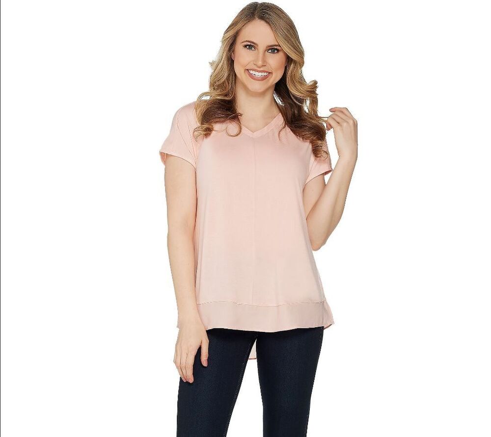 H by Halston Extended Shoulder V-Neck Top - Peach Sorbet - Size XL A303178